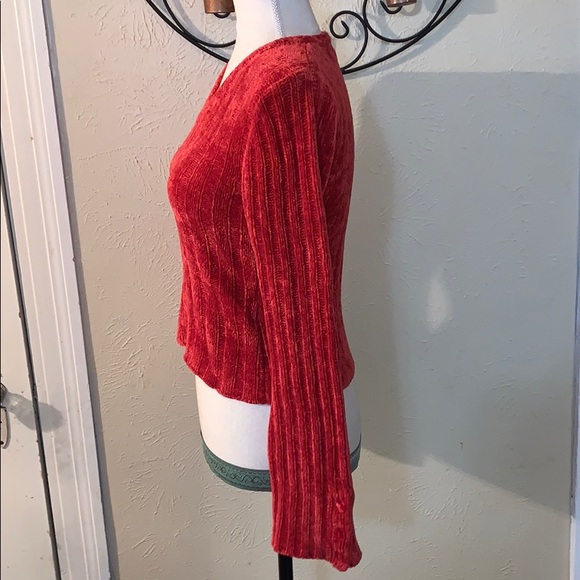 Red Crop top Sweater with Bell Sleeves - Picture 4 of 5